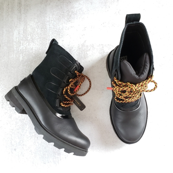 Sorel Black Lennox Street Leather Hiking Boots Winter Snow Lace up SZ 7 - Picture 2 of 6